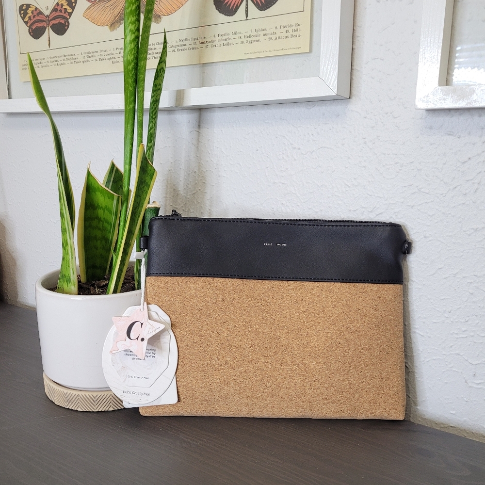 Pixie Mood purse clutch cross body cork  faux leather black Nicole Pouch